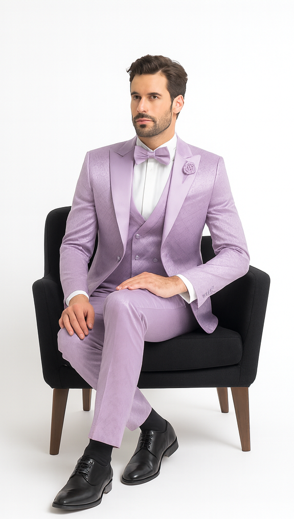 Rossi Man FORD RM1914 Men’s Slim Fit 3-Piece Purple Suit – Modern Formalwear for Events