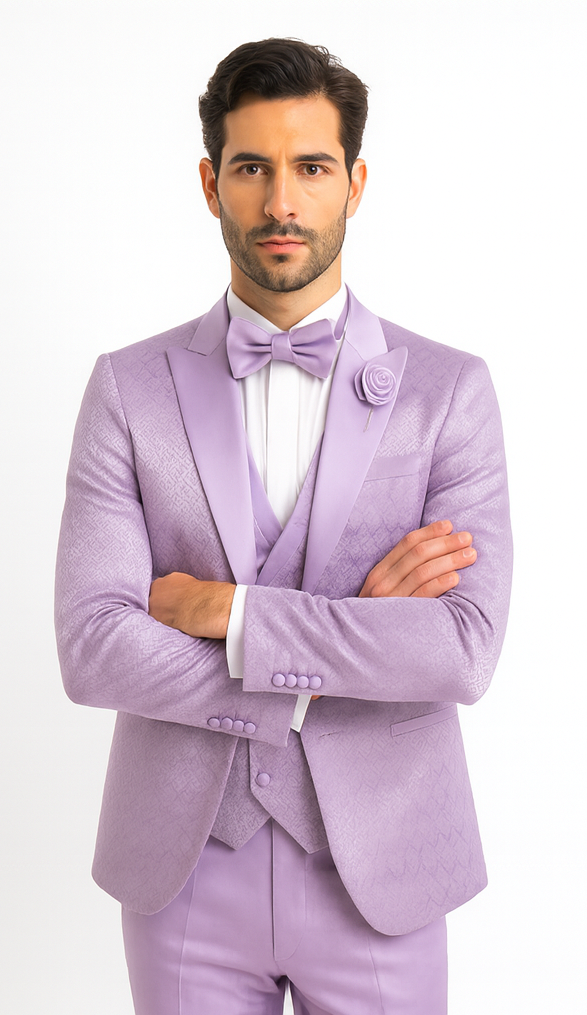 Rossi Man FORD RM1914 Men’s Slim Fit 3-Piece Purple Suit – Modern Formalwear for Events
