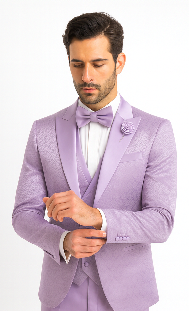 Rossi Man FORD RM1914 Men’s Slim Fit 3-Piece Purple Suit – Modern Formalwear for Events
