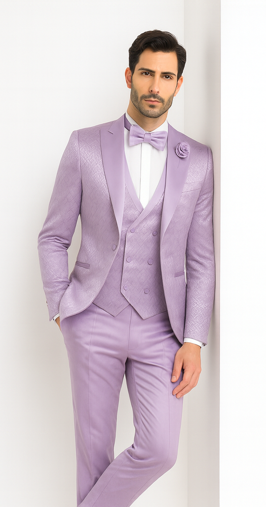 Rossi Man FORD RM1914 Men’s Slim Fit 3-Piece Purple Suit – Modern Formalwear for Events