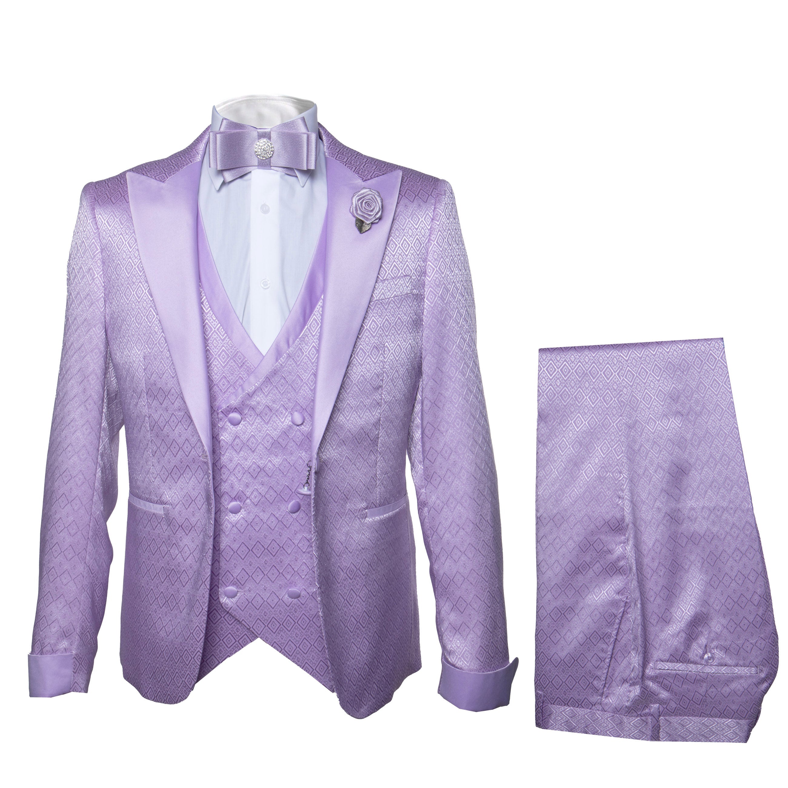 Rossi Man FORD RM1914 Men’s Slim Fit 3-Piece Purple Suit –  Modern Formalwear for Events