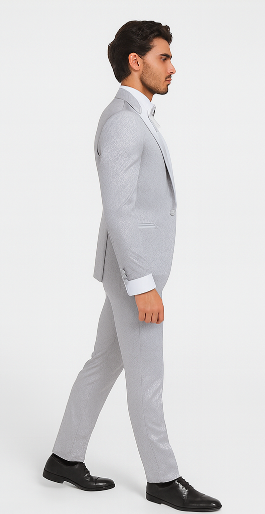 Rossi Man FORD RM1915 Men’s Slim Fit 3-Piece Silver Suit – Modern Formalwear for Events