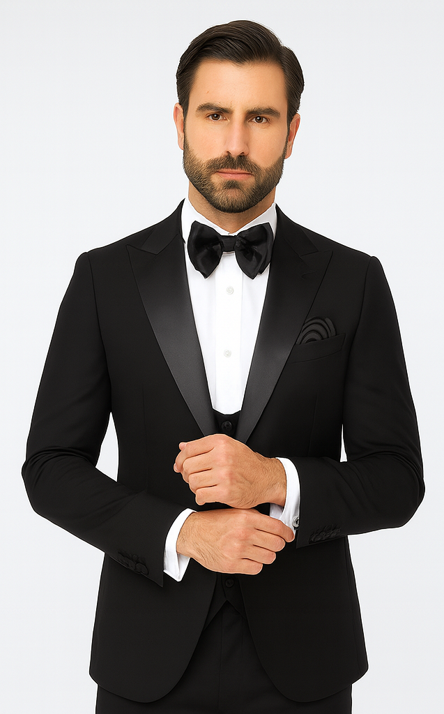 Rossi Man LEO RM1101 Classic Black Tuxedo for Men – Slim Fit Formalwear for Events