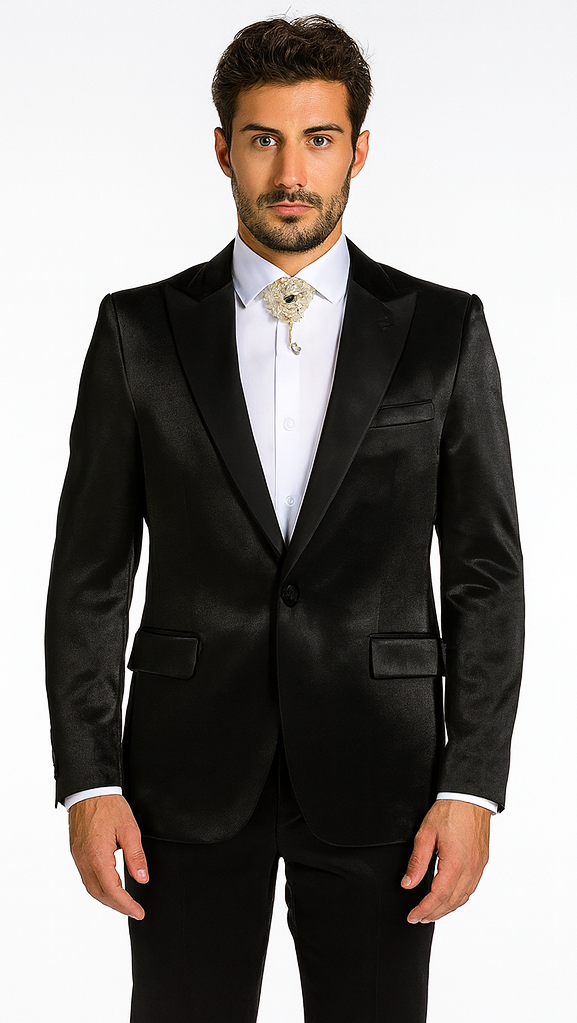 Rossi Man LEO RM1600 Men’s Slim Fit 3-Piece Black Suit – Classic Formalwear for Events