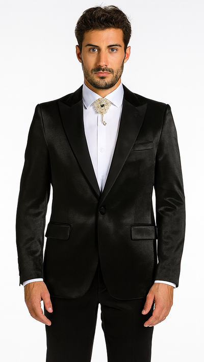 Rossi Man LEO RM1600 Men’s Slim Fit 3-Piece Black Suit – Classic Formalwear for Events