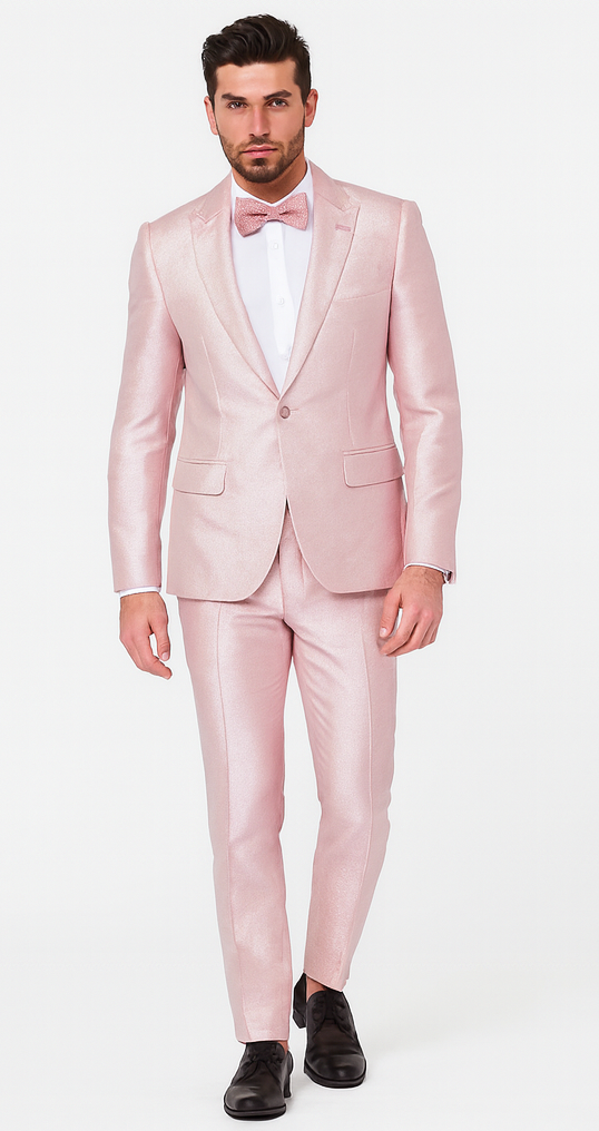 Rossi Man LEO RM1641 Men’s Slim Fit 3-Piece Pink Shimmer Suit – Formalwear for Special Events
