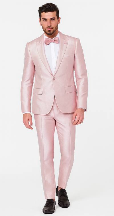 Rossi Man LEO RM1641 Men’s Slim Fit 3-Piece Pink Shimmer Suit – Formalwear for Special Events