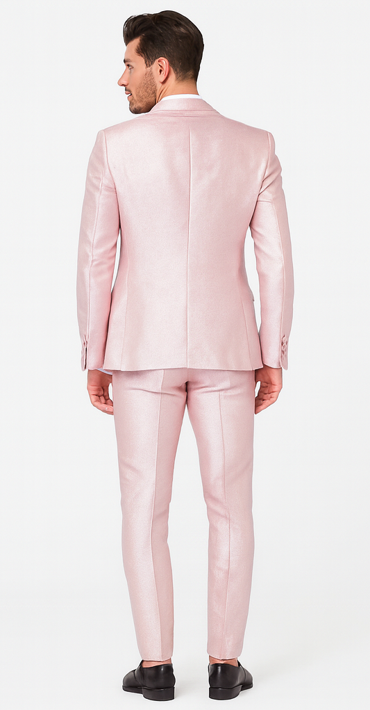 Rossi Man LEO RM1641 Men’s Slim Fit 3-Piece Pink Shimmer Suit – Formalwear for Special Events