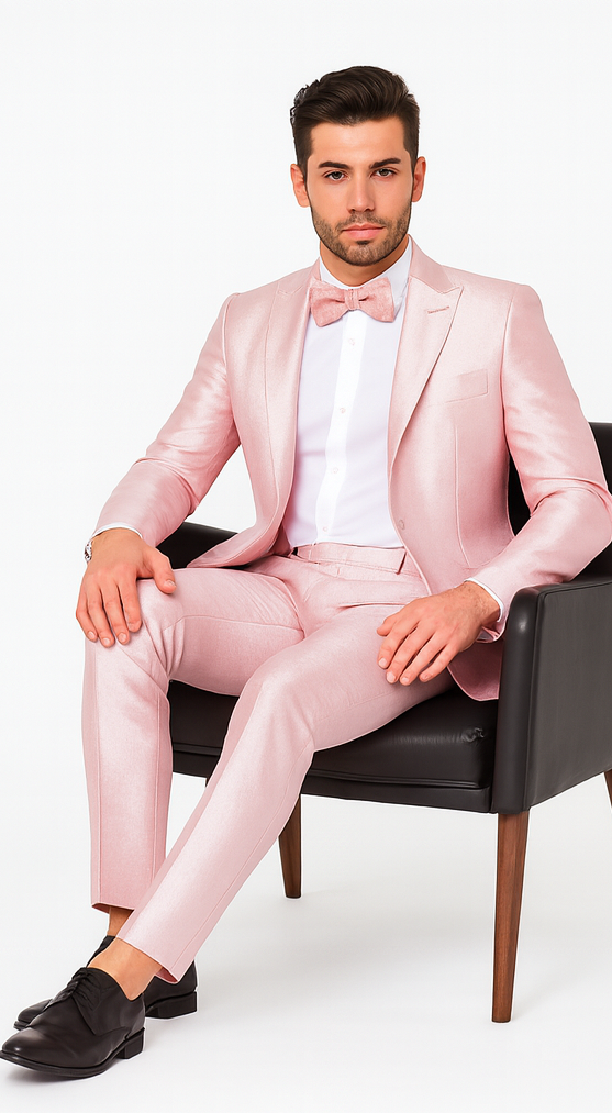 Rossi Man LEO RM1641 Men’s Slim Fit 3-Piece Pink Shimmer Suit – Formalwear for Special Events