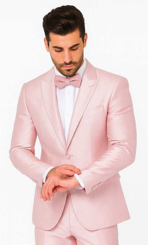 Rossi Man LEO RM1641 Men’s Slim Fit 3-Piece Pink Shimmer Suit – Formalwear for Special Events