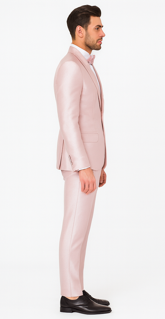 Rossi Man LEO RM1641 Men’s Slim Fit 3-Piece Pink Shimmer Suit – Formalwear for Special Events