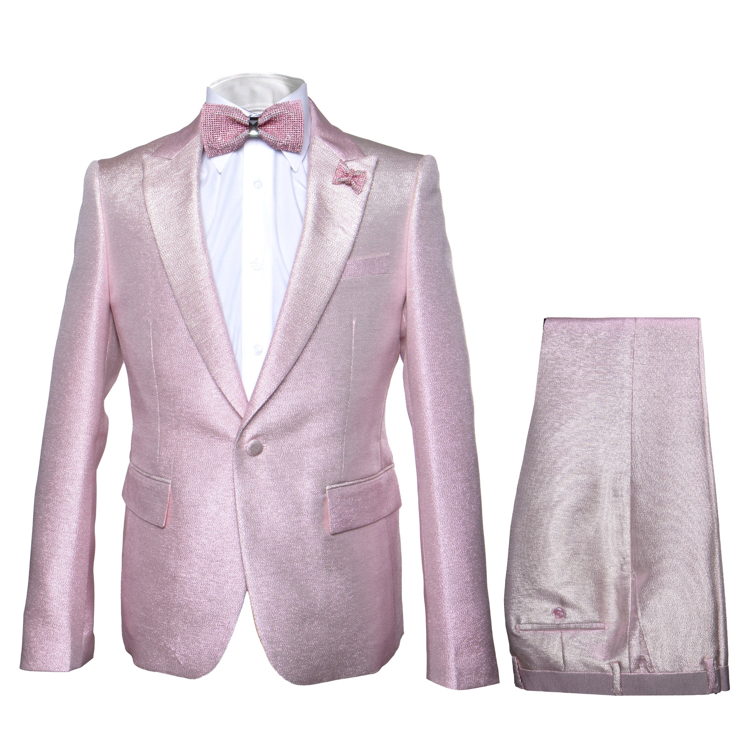 Rossi Man LEO RM1641 Men’s Slim Fit 3-Piece Pink Shimmer Suit – Formalwear for Special Events