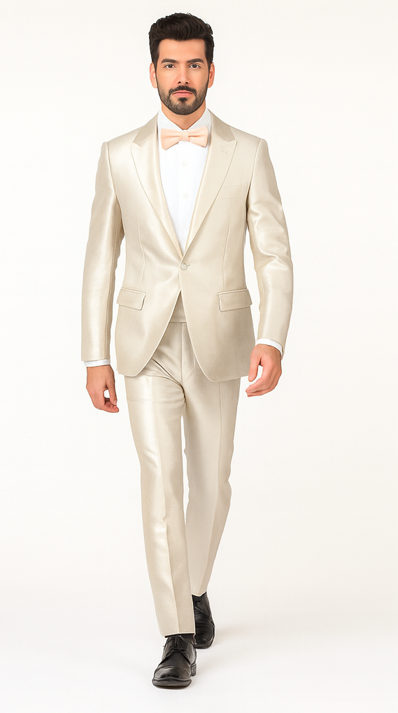 Rossi Man LEO RM1642 Men’s Slim Fit 3-Piece Off-White Shimmer Suit – Formalwear for Special Events