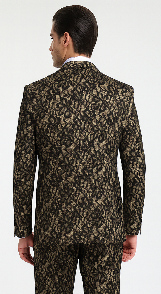 Rossi Man LEO RM1901 Men’s Slim Fit 3-Piece Gold & Black Designer Tuxedo – Formalwear for Events