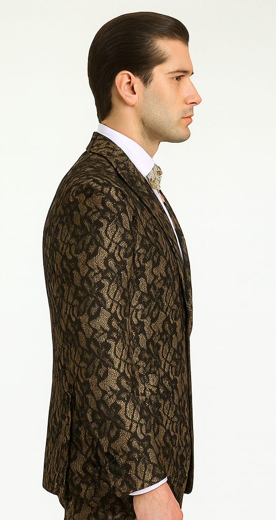 Rossi Man LEO RM1901 Men’s Slim Fit 3-Piece Gold & Black Designer Tuxedo – Formalwear for Events