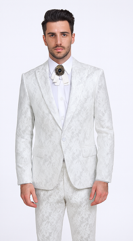 Rossi Man LEO RM1902 Men’s White Designer Tuxedo – Slim Fit Formalwear for Events