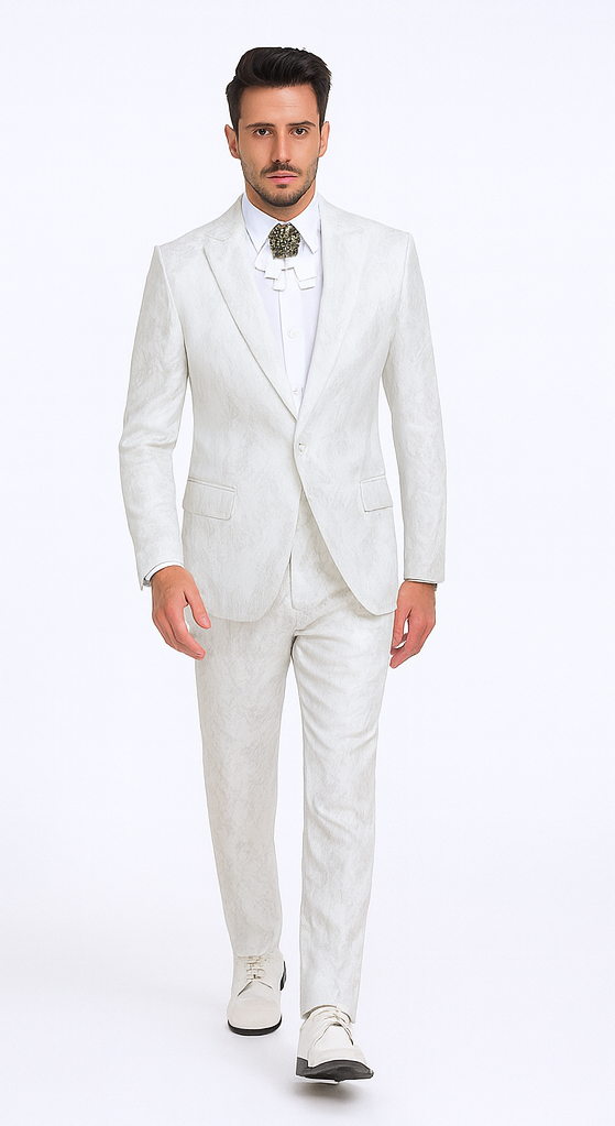 Rossi Man LEO RM1902 Men’s White Designer Tuxedo – Slim Fit Formalwear for Events