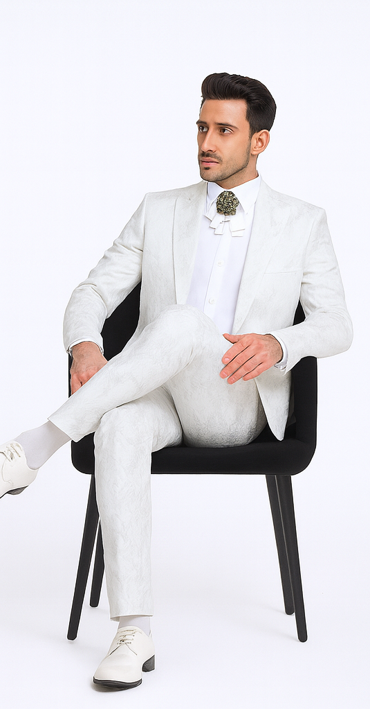 Rossi Man LEO RM1902 Men’s White Designer Tuxedo – Slim Fit Formalwear for Events