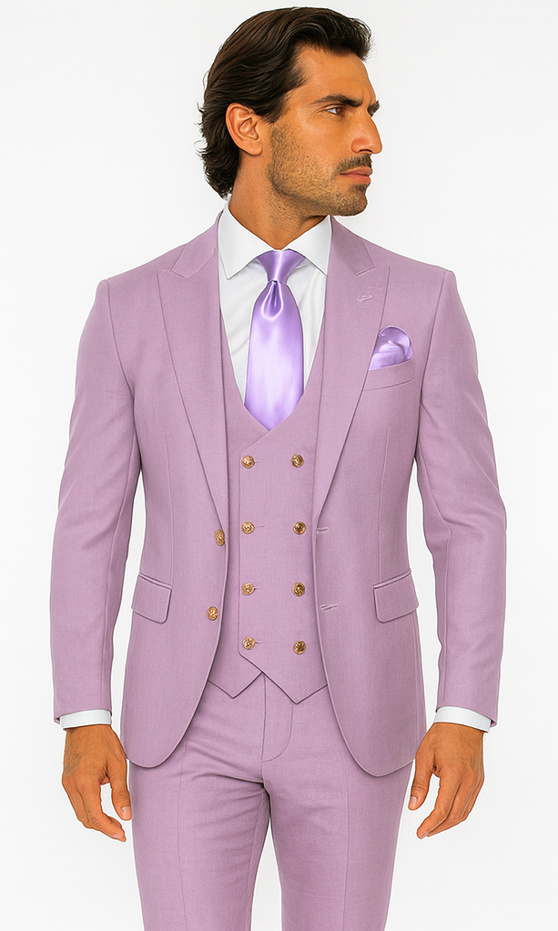 Rossi Man MAX RM1378 Slim Fit 3-Piece Lavender Suit – Formalwear for Men