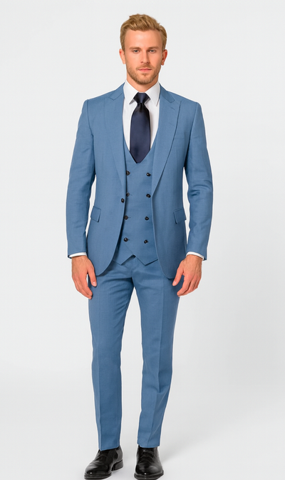 Rossi Man MAX RM1387 Slim Fit 3-Piece Suit β Solid Blue Formalwear for Men
