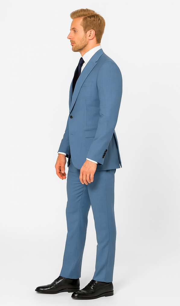 Rossi Man MAX RM1387 Slim Fit 3-Piece Suit – Solid Blue Formalwear for Men