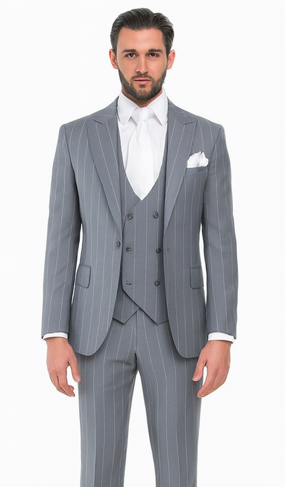 Rossi Man MAX RM1726 Grey Pinstripe Slim Fit 3-Piece Suit β Menβs Formalwear