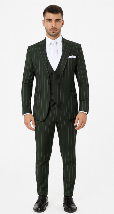 Rossi Man MAX RM1727 Green Pinstripe Slim Fit 3-Piece Suit β Menβs Formalwear