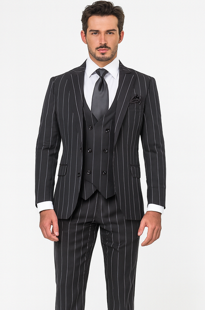 Rossi Man MAX RM1728 Black Stripe Slim Fit 3-Piece Suit β Modern Menβs Formalwear