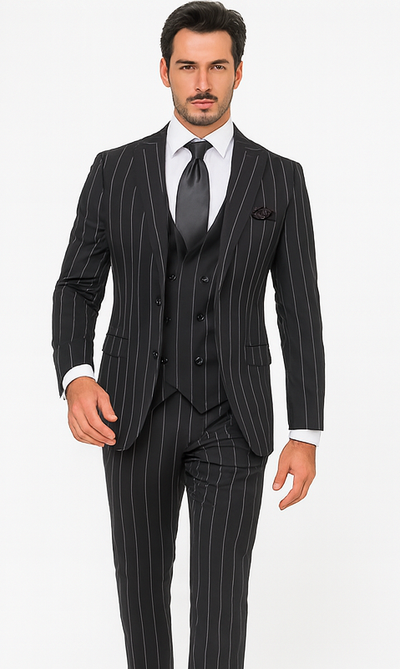 Rossi Man MAX RM1728 Black Stripe Slim Fit 3-Piece Suit β Modern Menβs Formalwear
