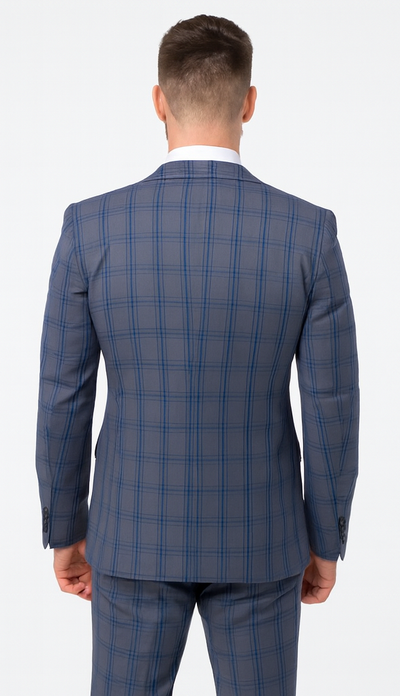 Rossi Man MAX RM1823 Slim Fit 3-Piece Blue Plaid Suit β Tailored for Weddings & Business