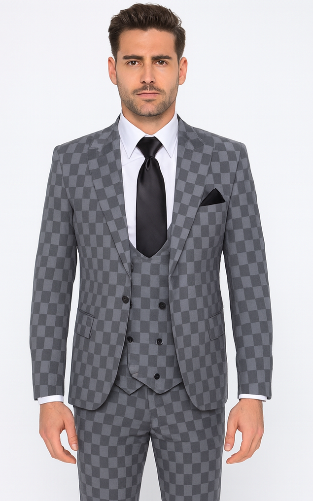 Rossi Man MAX RM1836 Grey Slim Fit 3-Piece Suit – Men’s Formalwear