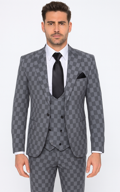 Rossi Man MAX RM1836 Grey Slim Fit 3-Piece Suit – Men’s Formalwear
