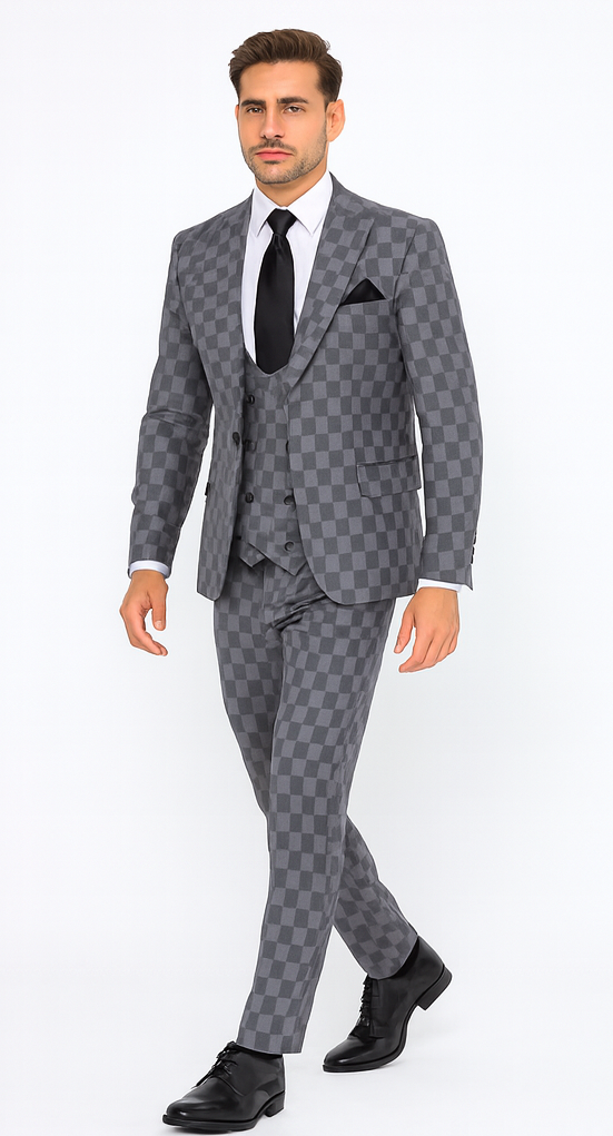 Rossi Man MAX RM1836 Grey Slim Fit 3-Piece Suit – Men’s Formalwear