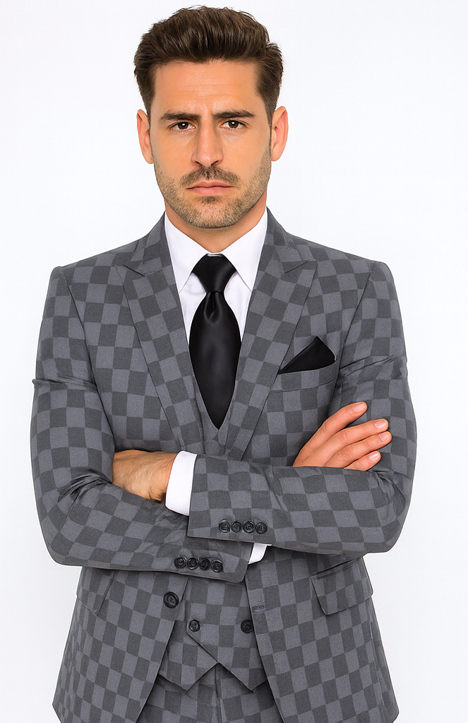 Rossi Man MAX RM1836 Grey Slim Fit 3-Piece Suit – Men’s Formalwear