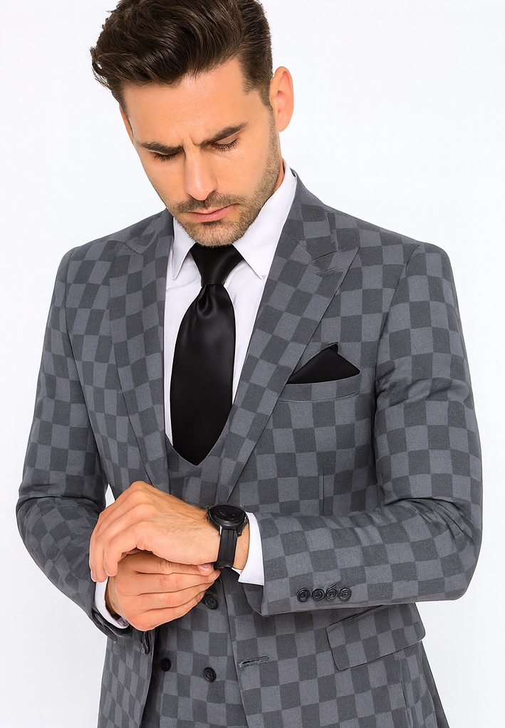 Rossi Man MAX RM1836 Grey Slim Fit 3-Piece Suit – Men’s Formalwear