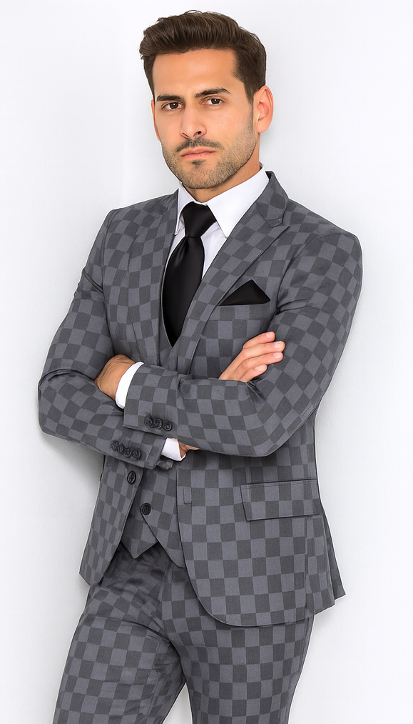 Rossi Man MAX RM1836 Grey Slim Fit 3-Piece Suit – Men’s Formalwear