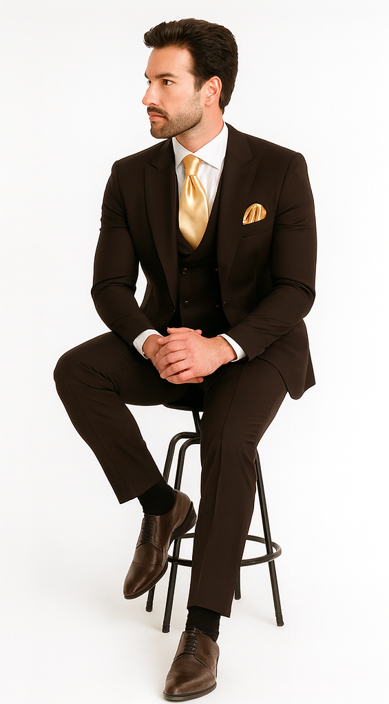 Rossi Man MAX Slim Fit 3-Piece Chocolate Brown Suit – Modern Men’s Formal Set