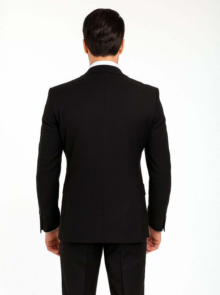 Rossi Man Men’s Slim Fit Black Suit | Double-Breasted Vest – Elegant Italian Formalwear for Men