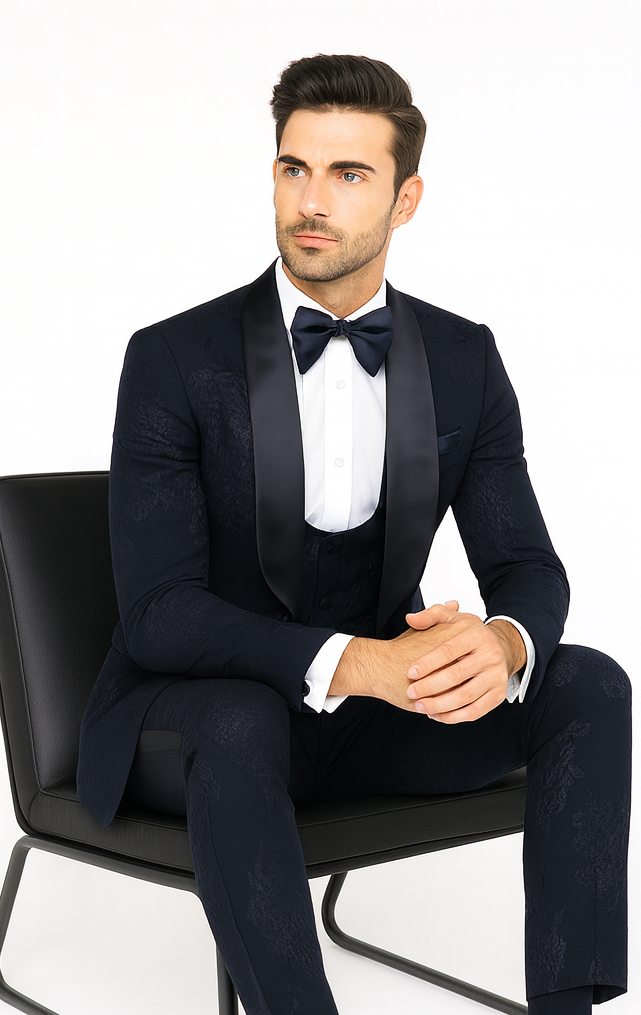 Rossi Man RM1252 – Men’s 3-Piece Smoking Style Tuxedo - Elegant Evening Formalwear