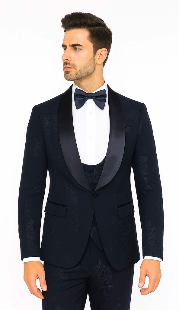 Rossi Man RM1252 – Men’s 3-Piece Smoking Style Tuxedo - Elegant Evening Formalwear