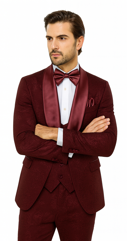 Rossi Man RM1253 – Formal 3-Piece Smoking Style Tuxedo for Men - Elegant Evening Wear