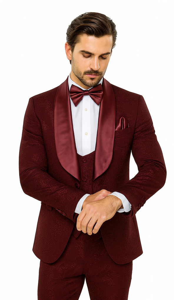 Rossi Man RM1253 – Formal 3-Piece Smoking Style Tuxedo for Men - Elegant Evening Wear