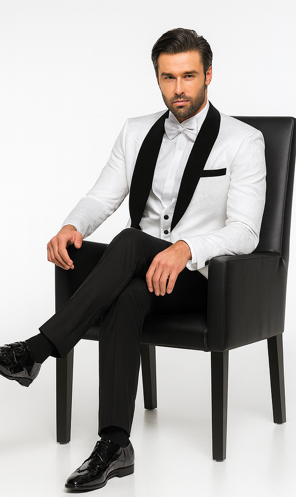 Rossi Man RM1444 – Slim Fit Smoking Style 3-Piece Tuxedo for Men - Modern Formal