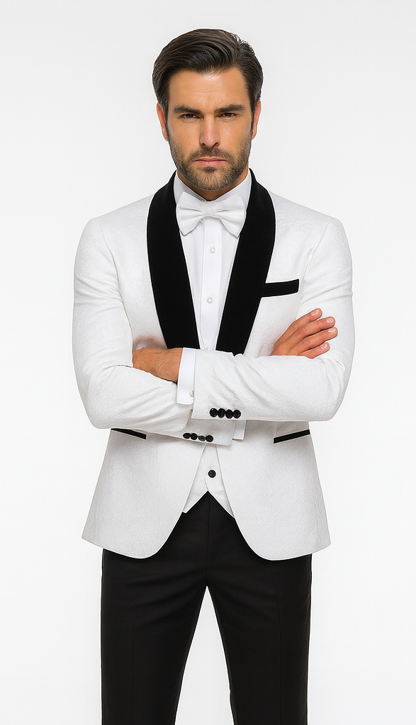 Rossi Man RM1444 – Slim Fit Smoking Style 3-Piece Tuxedo for Men - Modern Formal