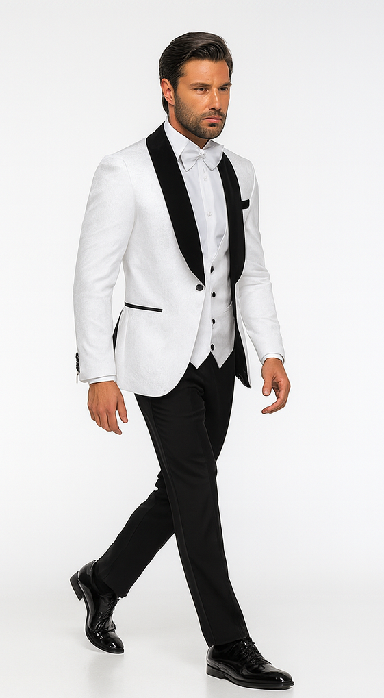 Rossi Man RM1444 – Slim Fit Smoking Style 3-Piece Tuxedo for Men - Modern Formal