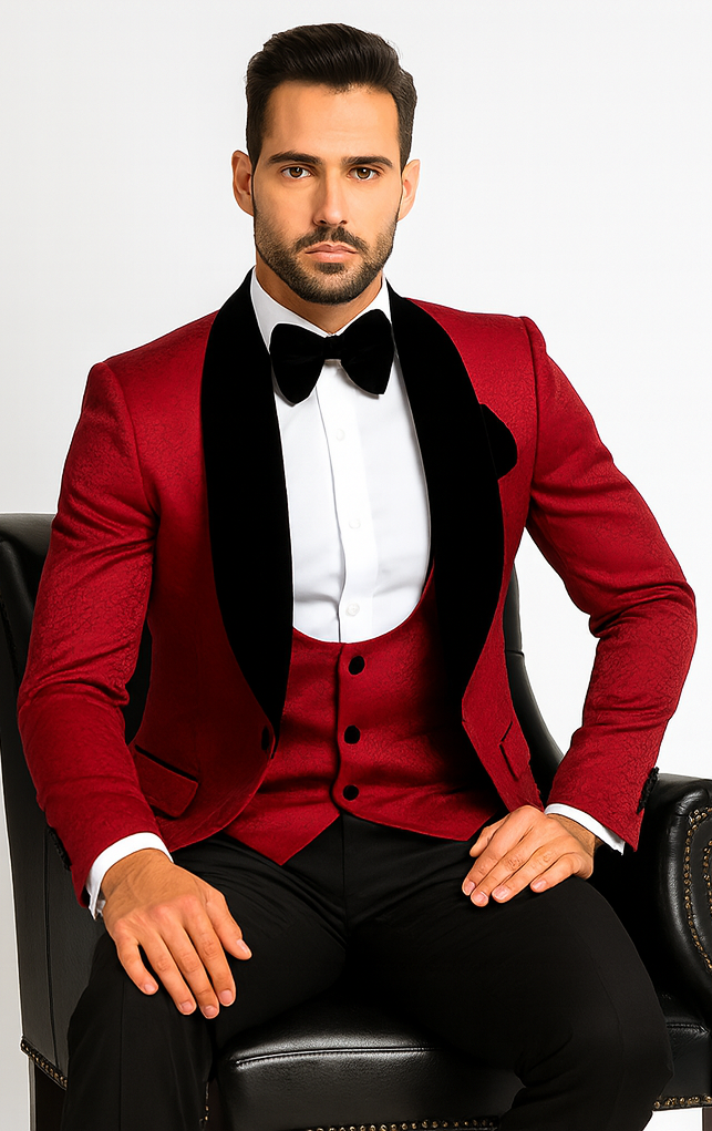Rossi Man RM1448 – Elegant Smoking Style 3-Piece Tuxedo Set for Men - Modern Formalwear