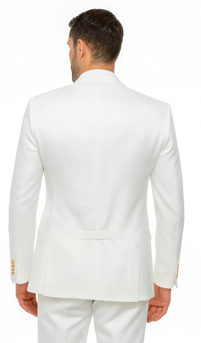 Rossi Man Slim Fit 3-Piece White Suit – Peak Lapel Jacket with Double-Breasted Vest