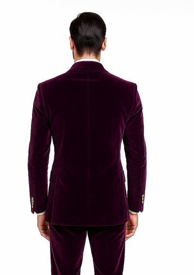Dark Purple Velvet Double breasted Suit Slim Fit by Rossiman
