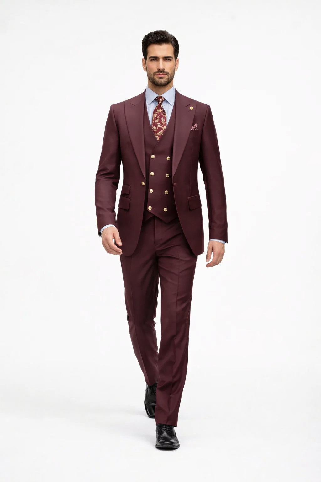 Rossiman Men's Burgundy Peak Lapel Suit