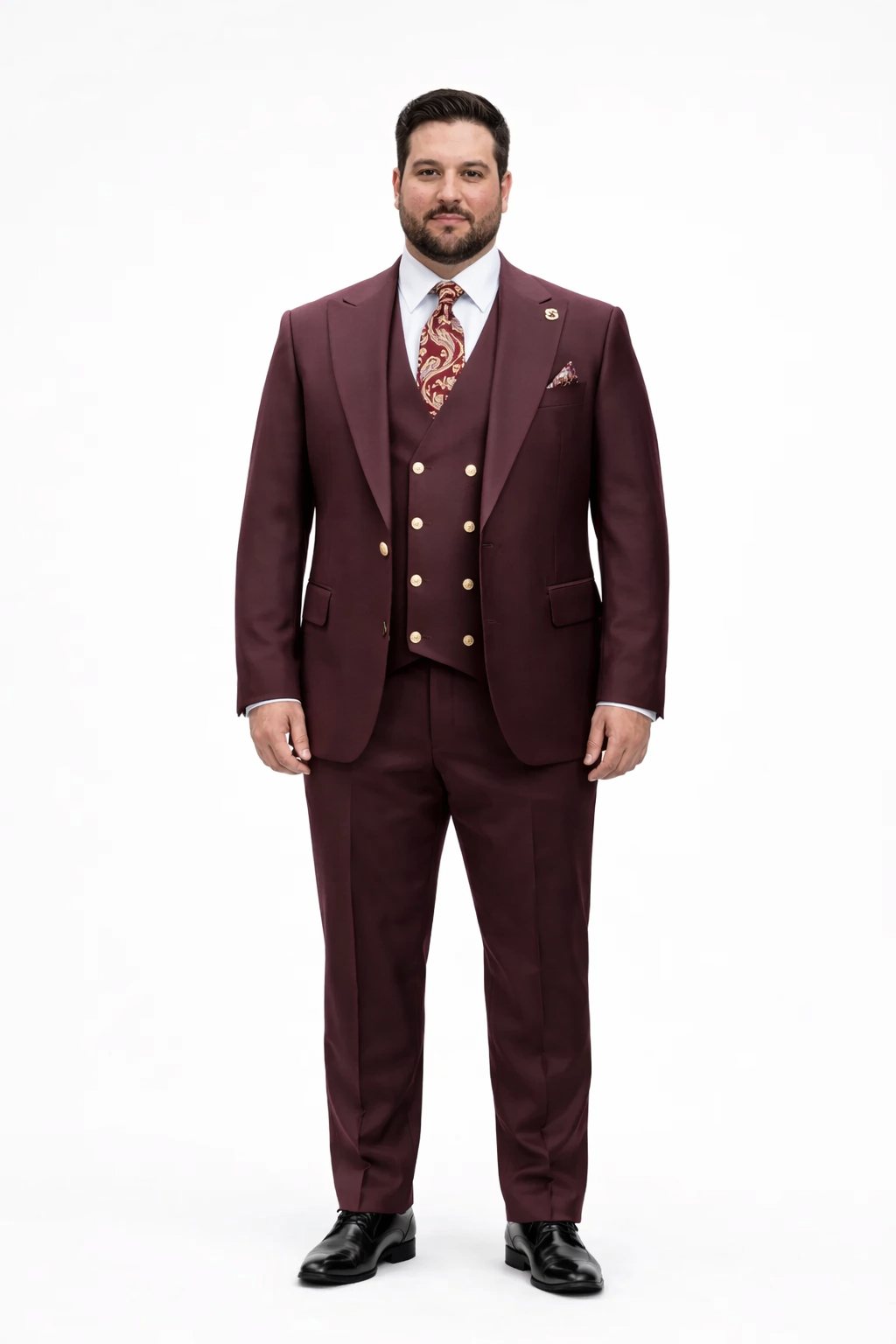 Rossiman Men's Burgundy Peak Lapel Suit
